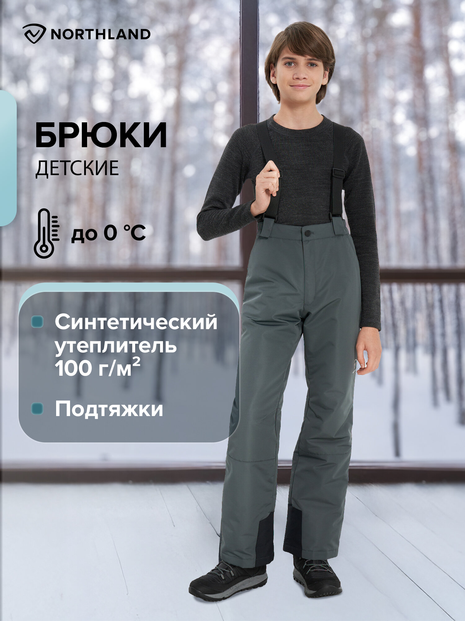 Брюки утеплённые Northland Travel Boys Padded Pants размер 170-176  серый