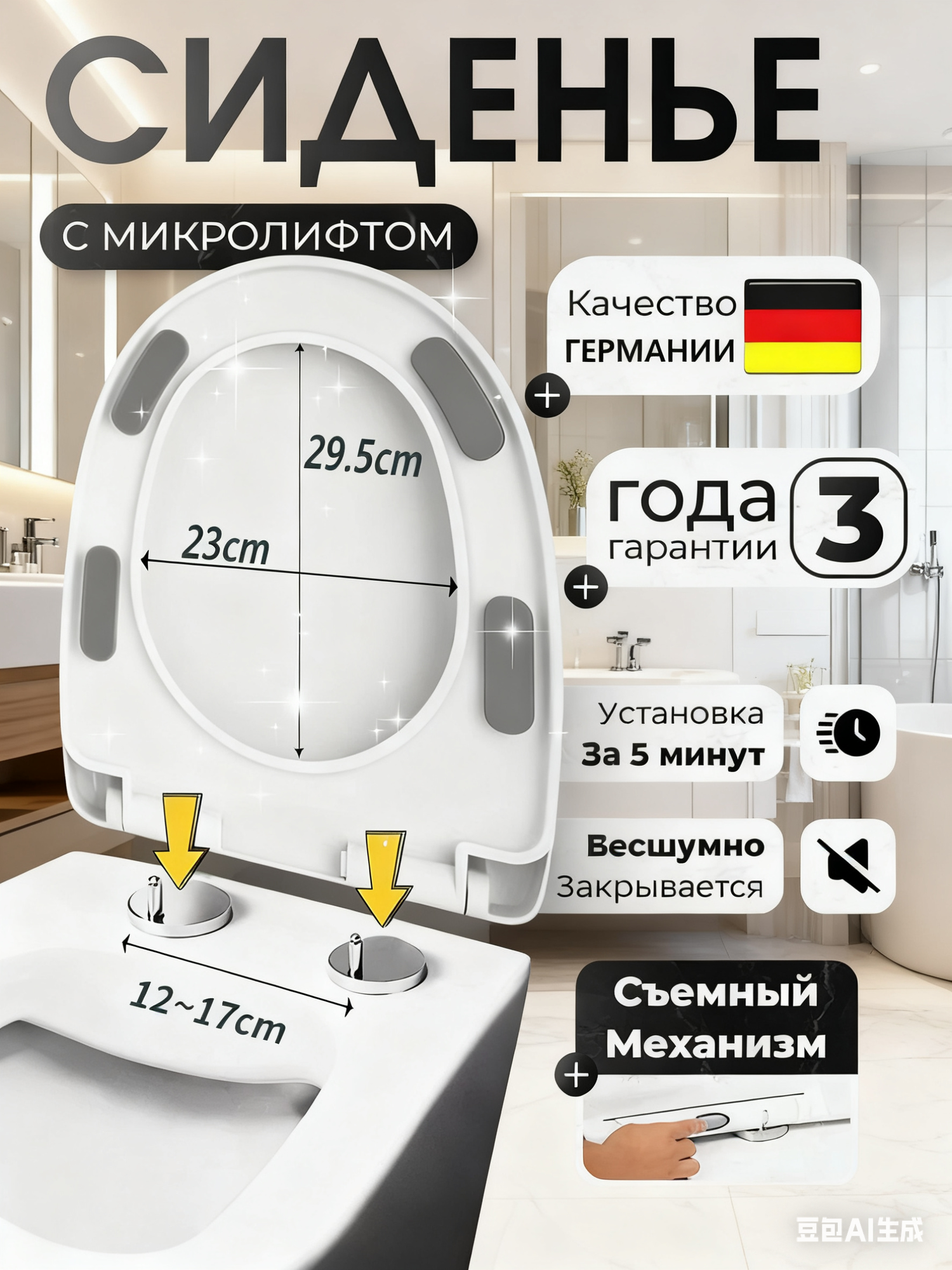 Сиденье крышка для унитаза с микролифтом универсальное