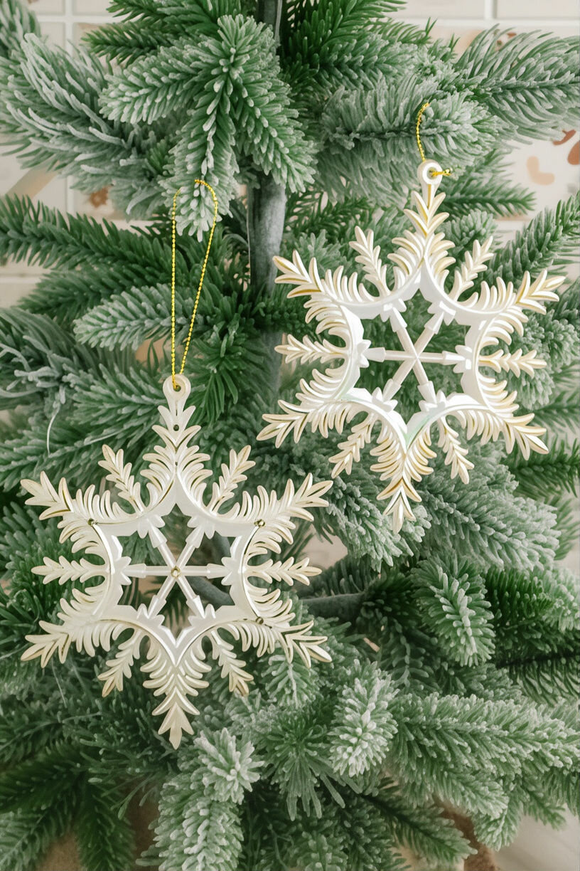 Набор ёлочных украшений снежинки 'адэль' пластик белый и золотой 13 см 2 шт Winter Deco 1000424