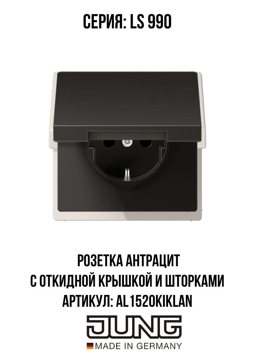 Розетка JUNG LS 990 с откидной крышкой и шторками