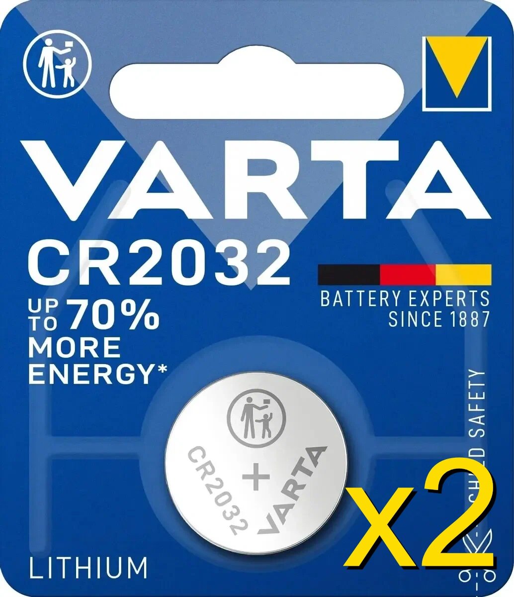 Батарейка Varta Lithium Coin CR2032 , 230 mAh , (2 ) шт. 2 блистера по 1 шт, 06032101401