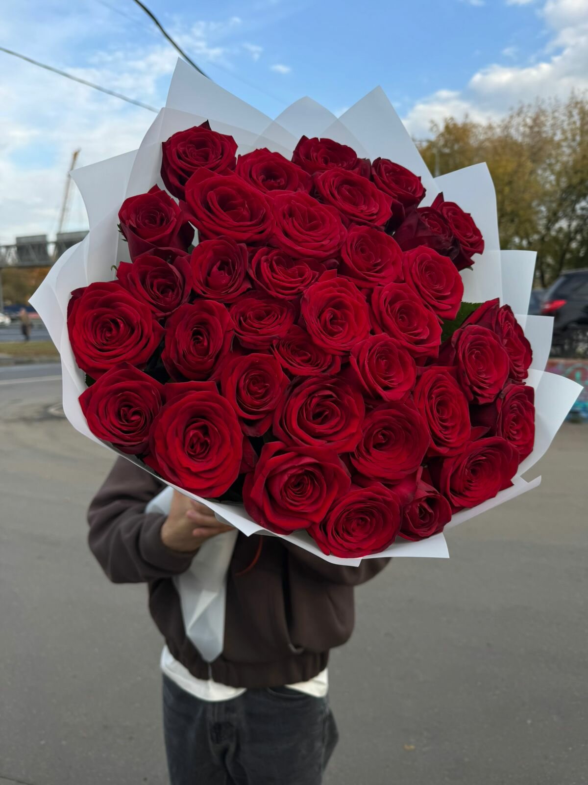 Букет 35 роз 100 см | Большие (высокие) розы | Доставка роз| Цветы Москва