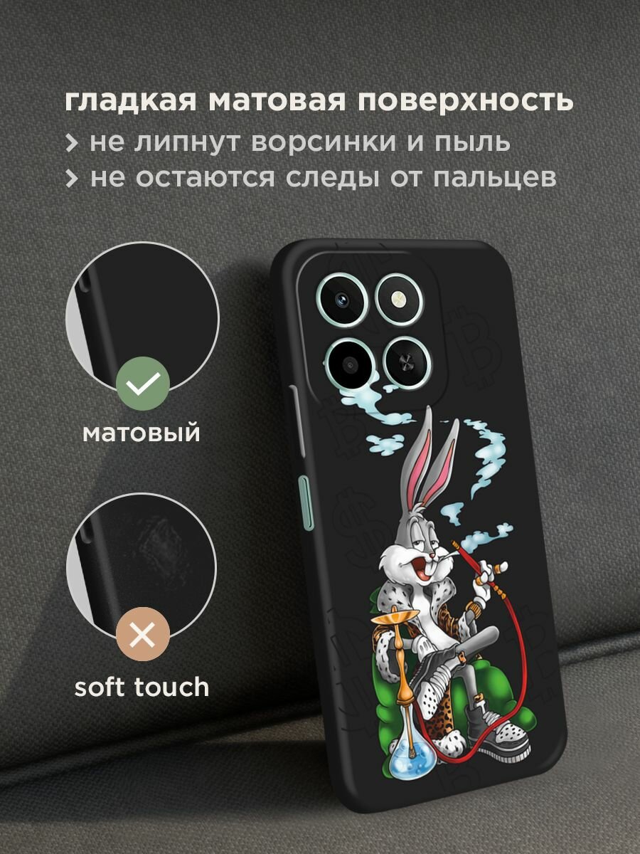 Черный матовый чехол на Honor X6c / Хонор X6c с принтом "Багз Банни с кальяном" — фото 1