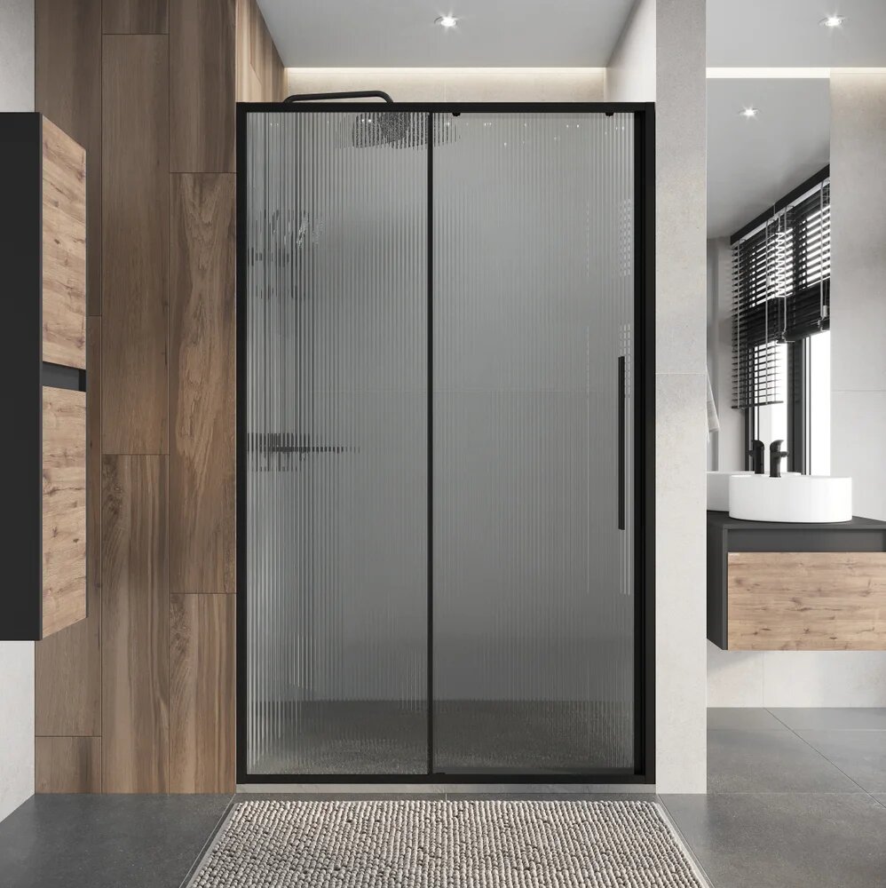 Душевая дверь в нишу Niagara Nova NG-84-L12FHB стеклянная раздвижная 120 см с черным профилем одностворчатая угловая