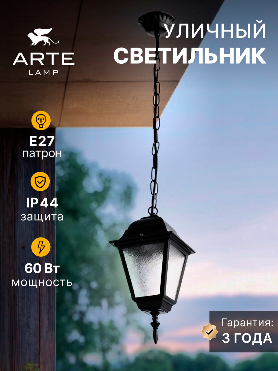 Уличный подвесной светильник Arte Lamp BREMEN A1015SO-1BK E27 чёрный