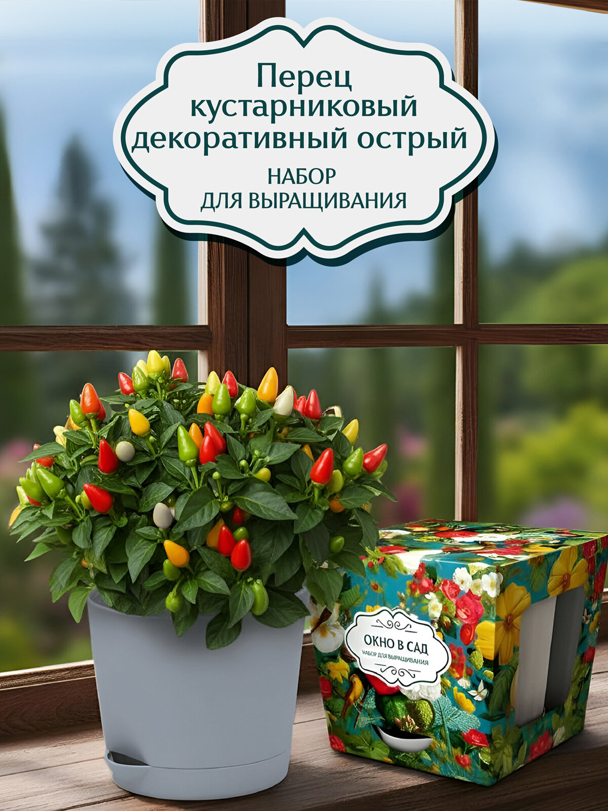 Набор для выращивания Перец кустарниковый декоративный острый от бренда "Окно в сад", для детей и взрослых