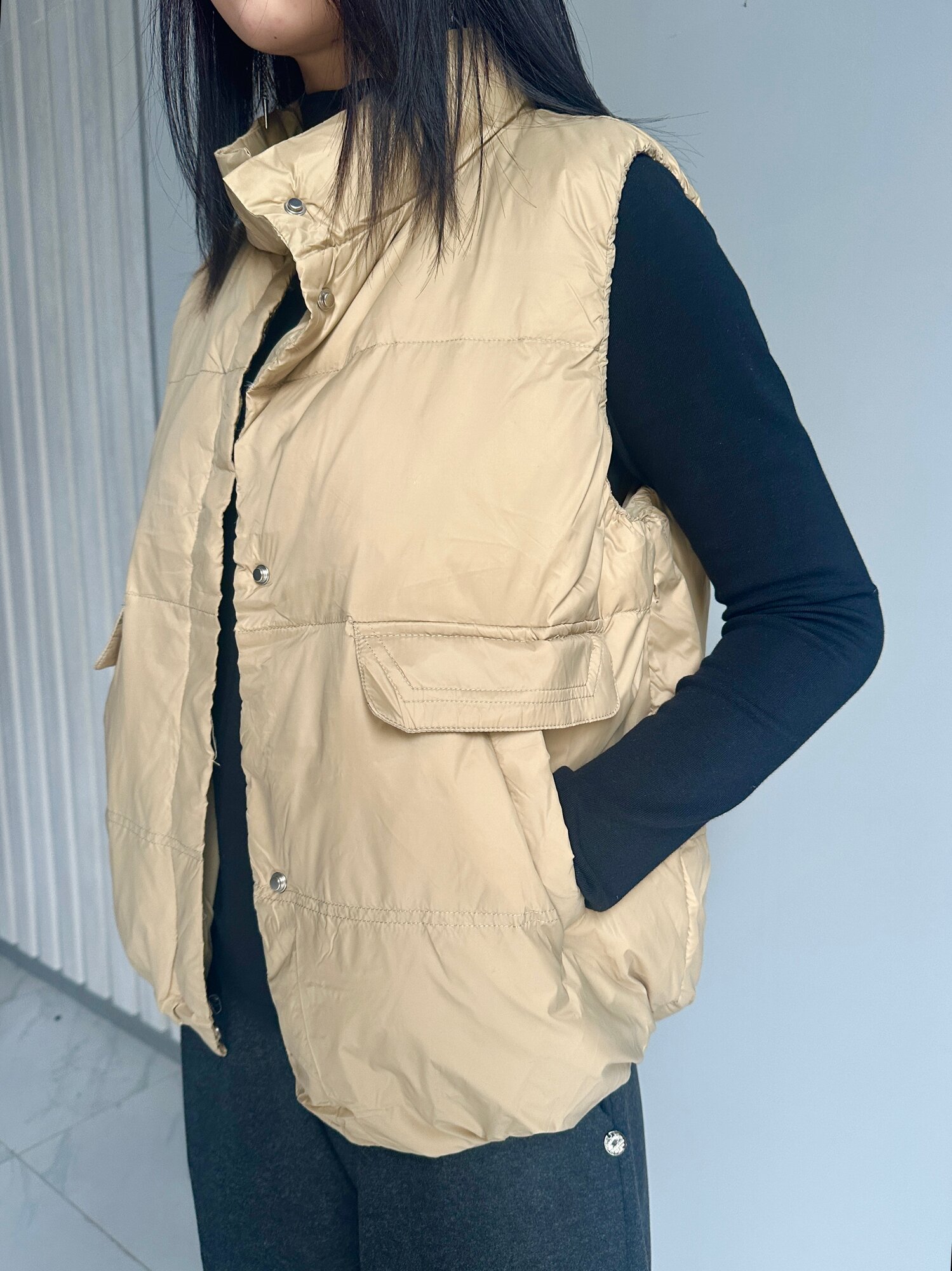 Жилет INK Белый, черный, бежевый, размер M, бежевый — фото 1