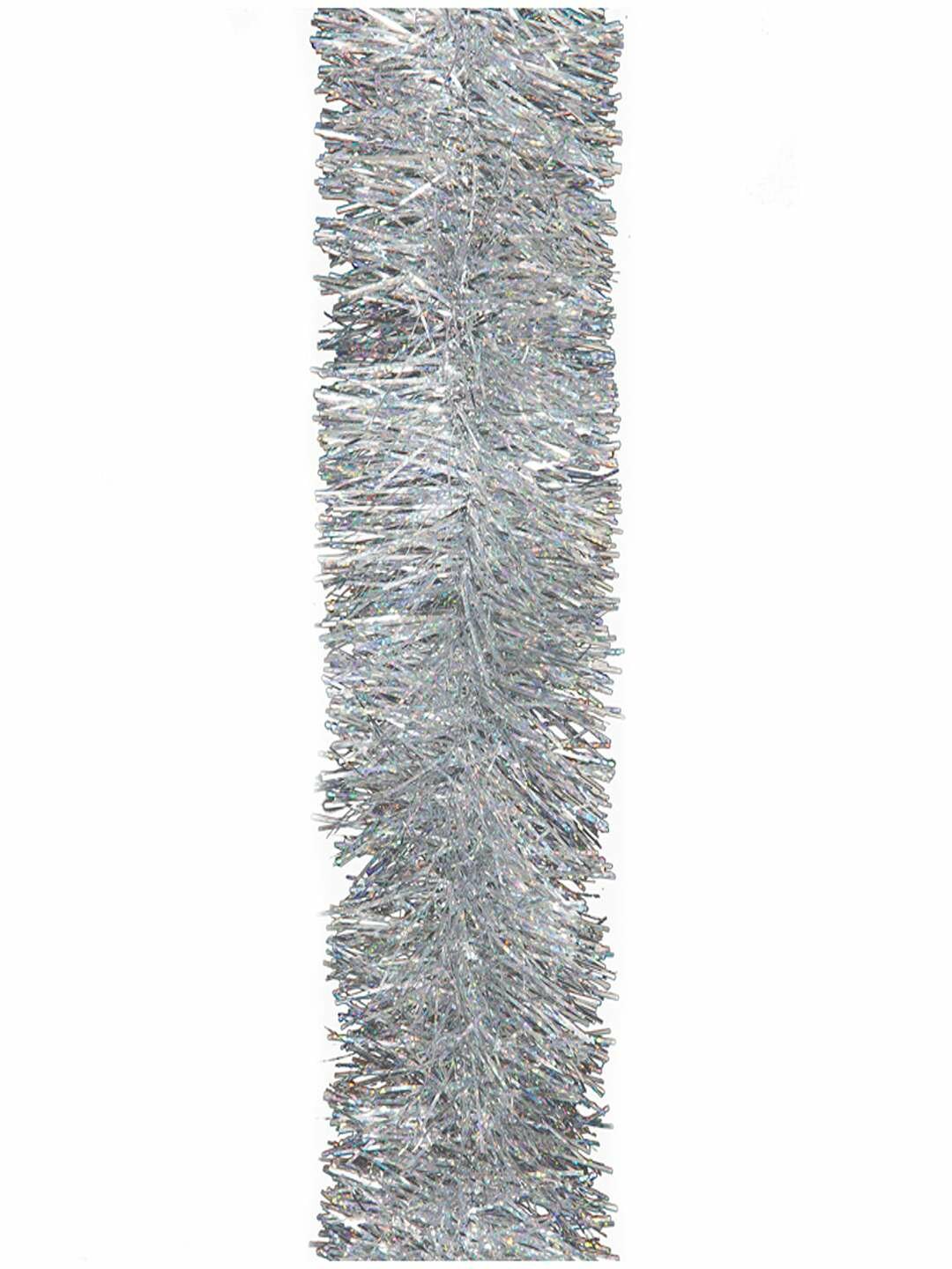 Серебристая ПВХ мишура 9 см × 1,7 м для стильного праздничного оформления.