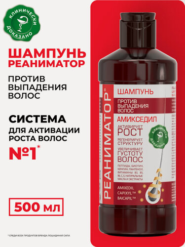 Изображение товара Шампунь для волос женский и мужской реаниматор лечебный, от выпадения волос Лошадиная Сила 7 натуральных экстрактов, 500