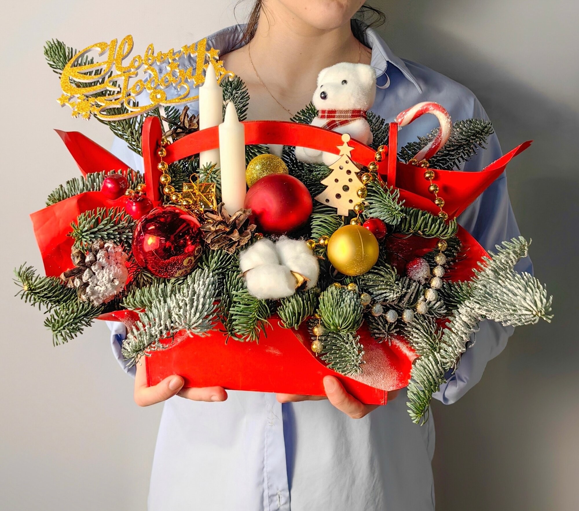 Новогодняя композиция с нобилисом «сладкий мишка» Подарок на Новый год.