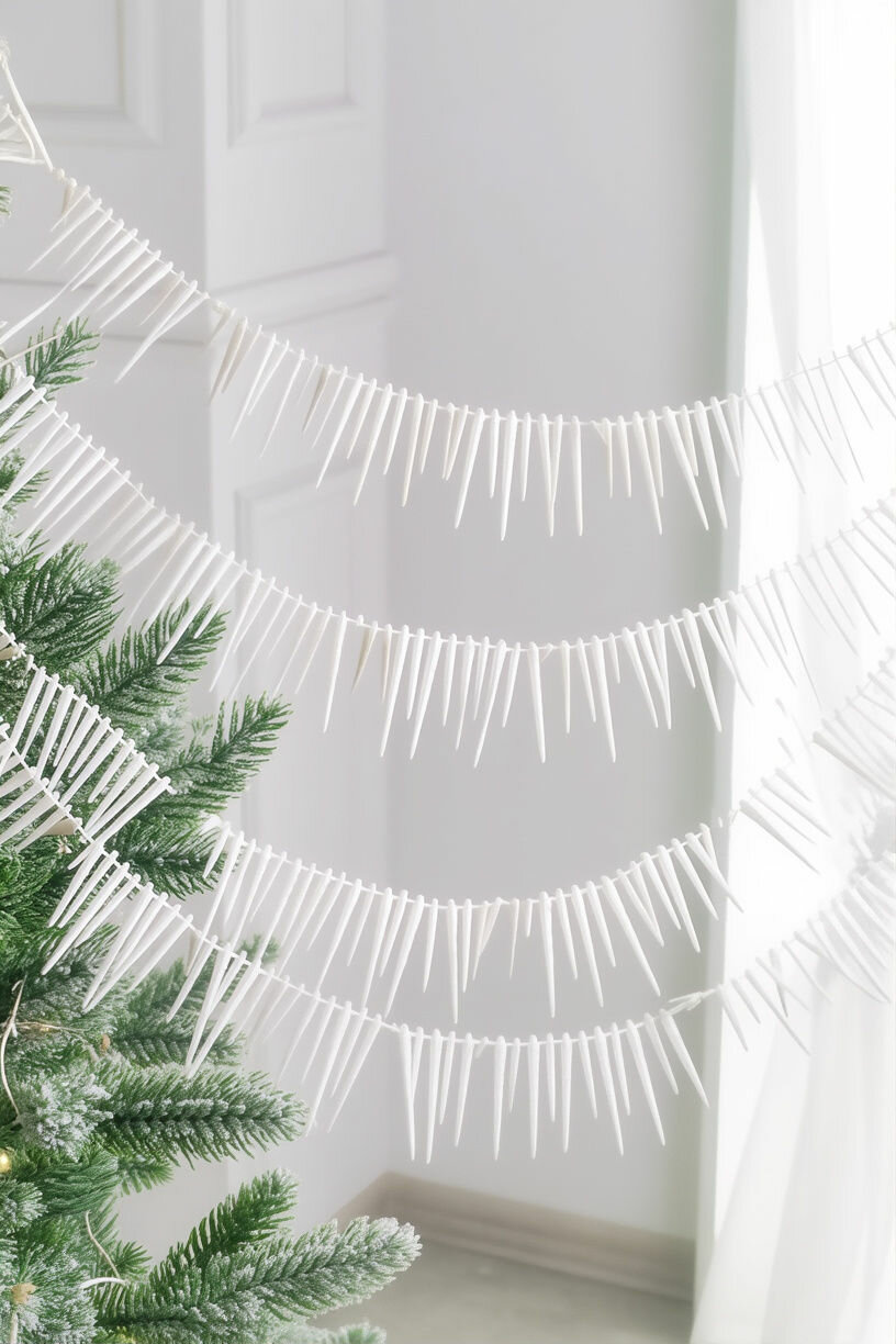 Бусы на ёлку надель, пластик, белые радужные, 270 см, Winter Deco 1001146