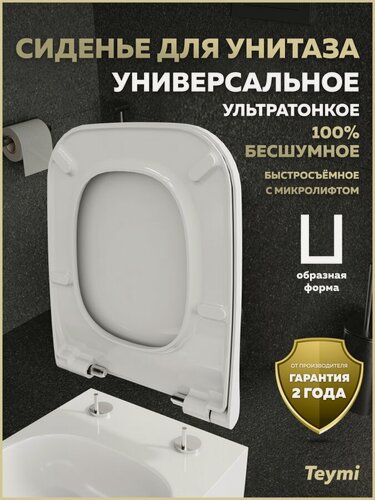 Изображение товара Сиденье для унитаза с микролифтом быстросъемное универсальное Teymi Aina Quattro Slim дюропласт ультратонкое S49904