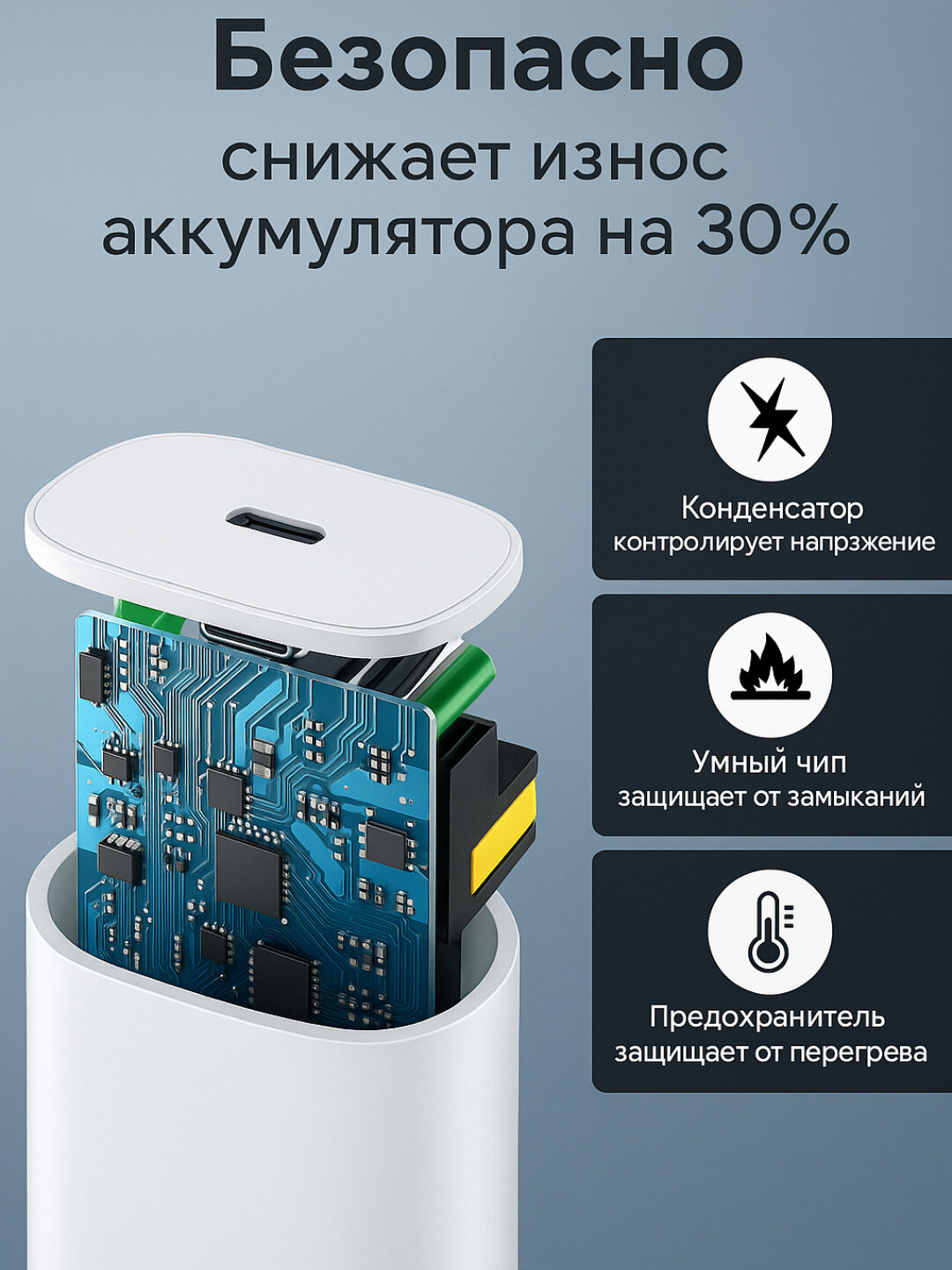 Адаптер питания Apple USB-C 20 Вт (Type-C), быстрая зарядка, белый — фото 1