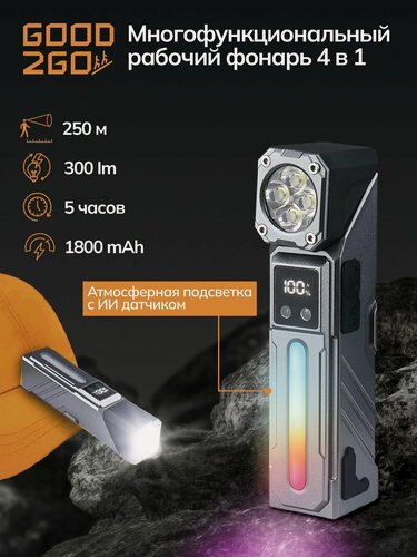 Изображение товара Налобный фонарь 18650. Сенсоры. Индикатор заряда. Магнит. Поворотная база. Крепление для кепки, одежды, велосипеда