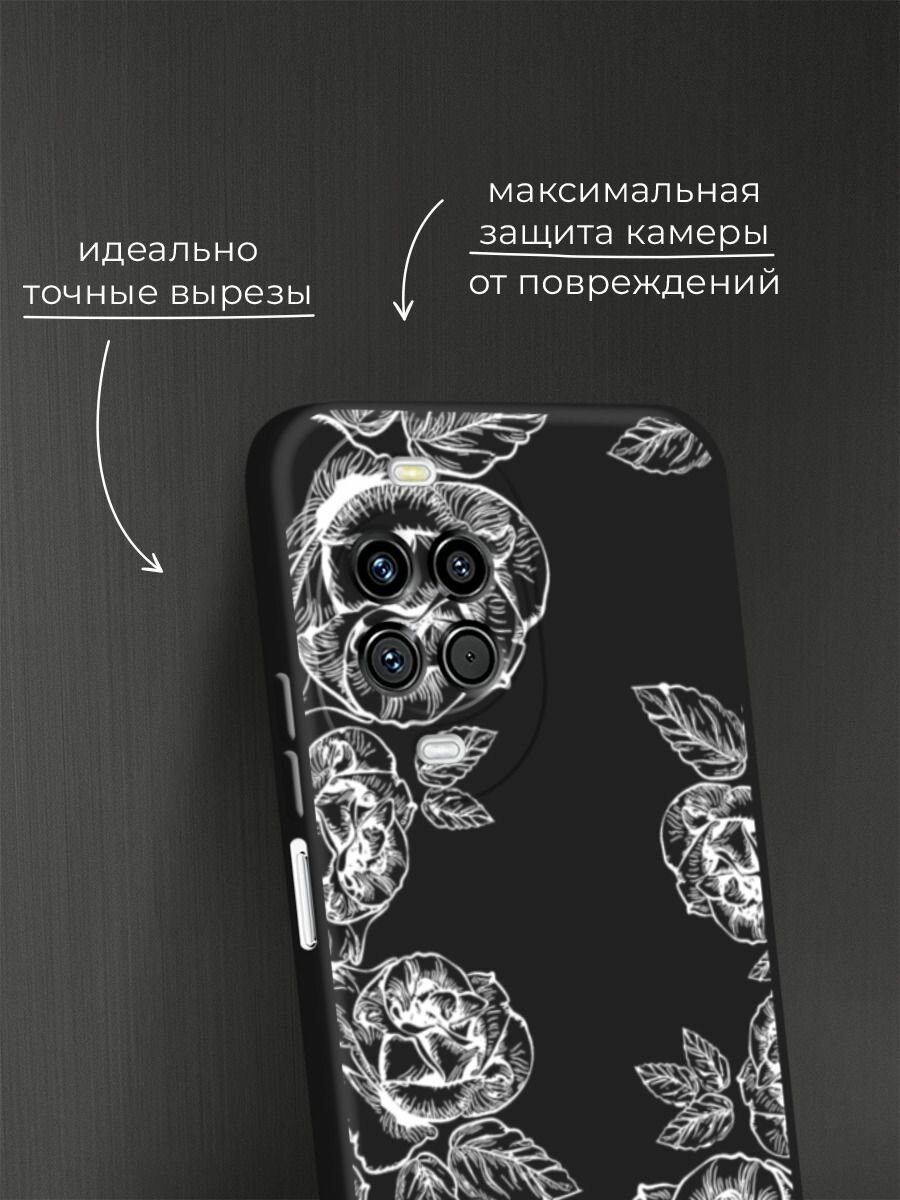 Черный матовый чехол на Huawei Nova 14 / Хуавей Нова 14 с принтом Розы графика — фото 1