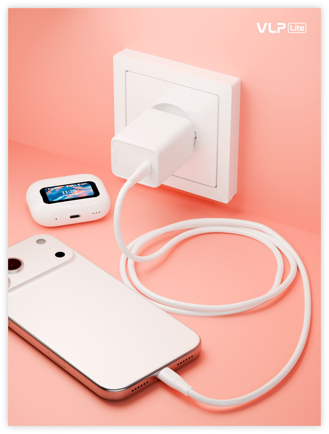 Дата-кабель VLP LITE Color Line USB-C, 60W, 1м, белый — фото 1