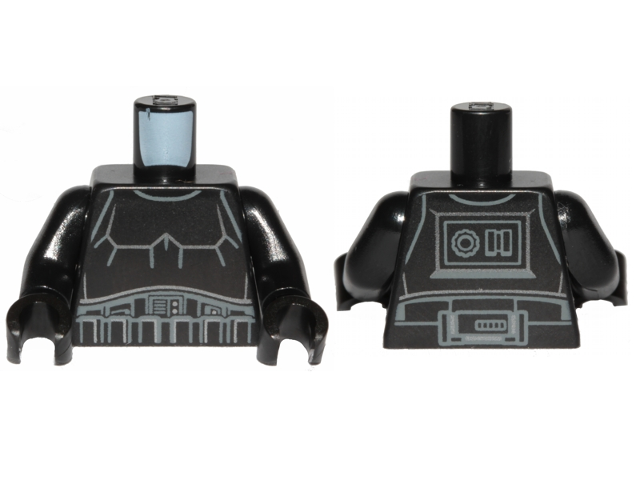 Torso SW Armor Stormtrooper, Detailed Armor without Shoulder Belts, Dark Bluish Gray and Silver Lines Pattern / Black Arms / Black Hands, 973pb3489c01 Black U