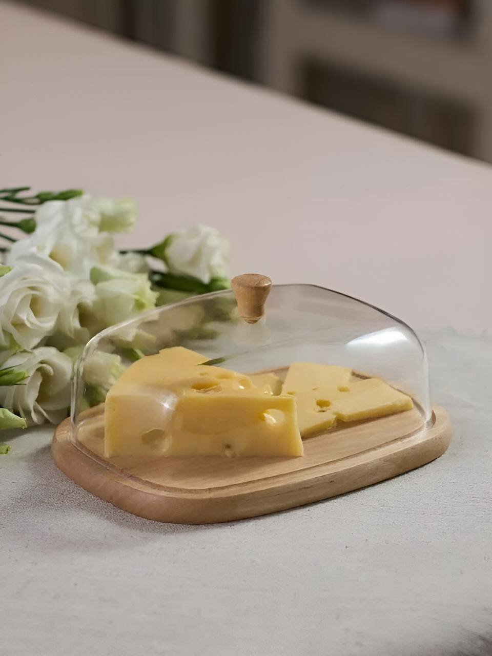 Акриловая Масленка с бамбуковой подставкой , удобная для хранения масла