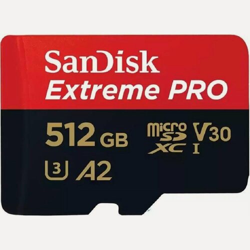 Изображение товара SanDisk Карта памяти Micro SecureDigital 512GB microSDXC Class 10 UHS - I A2 C10 V30 U3 Extreme Pro SD адаптер 200MB s SDSQXCD - 512G - GN6MA