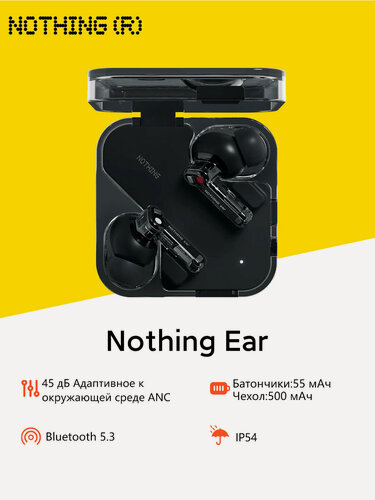 Изображение товара Беспроводные Наушники Nothing Ear 3 (2024) B171 TWS IP55 45 дБ ANC 40.5h автономной работы, черный
