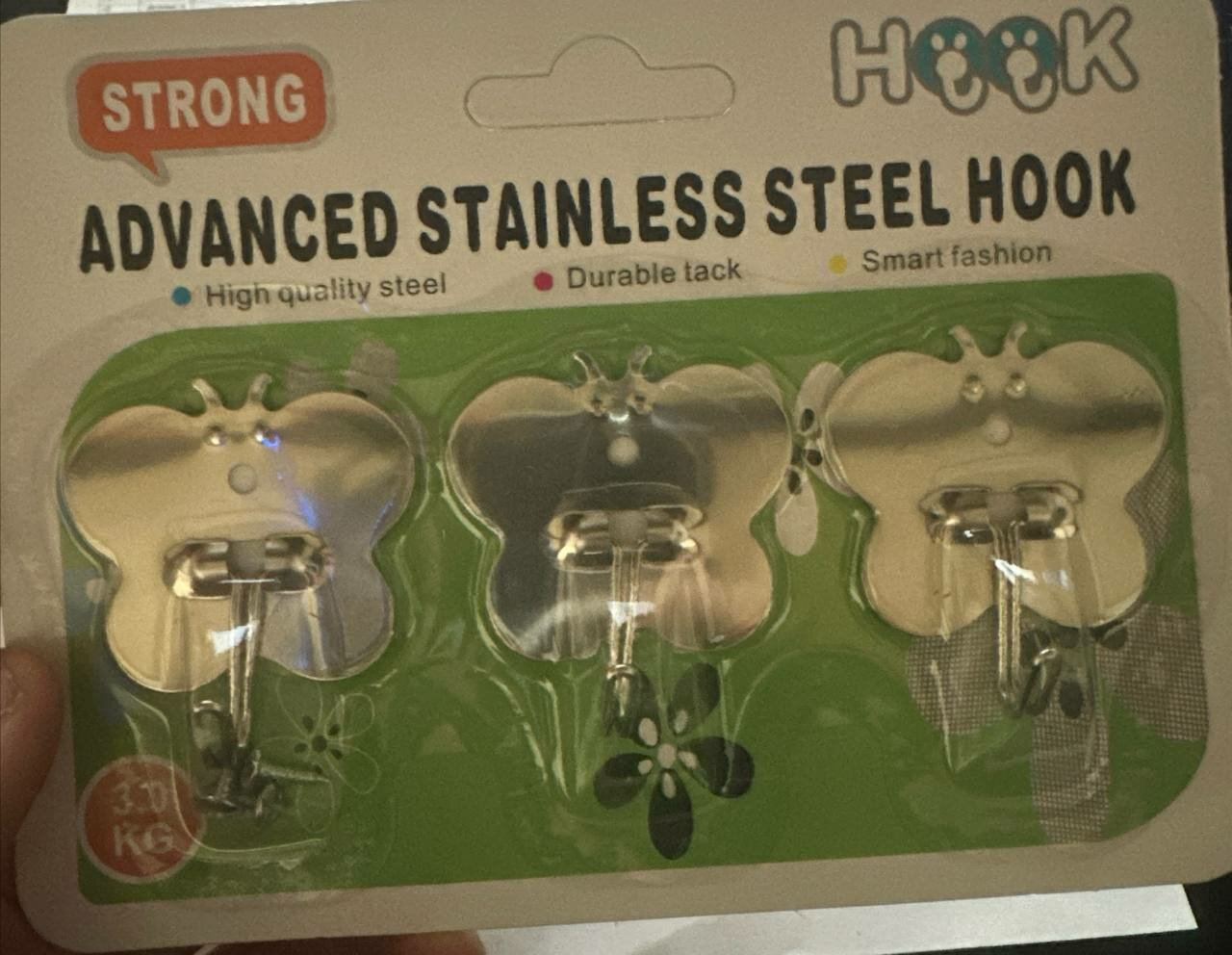 Самоклеящиеся настенные крючки из нержавеющей стали, усиленные, набор 3 шт.