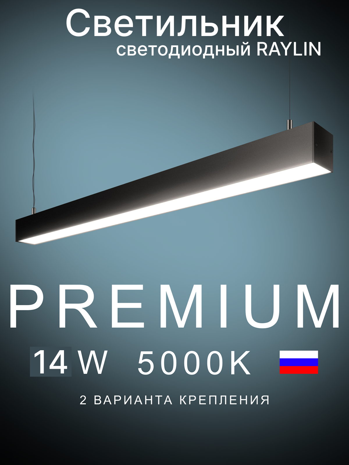 Светильник RAYLIN светодиодный линейный 60 см потолочный 14W 5000К черный