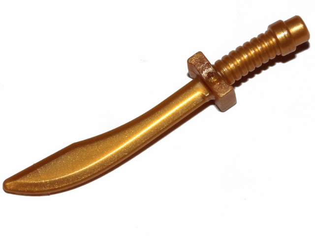 Minifigure, Weapon Sword, Saber / Dao Curved Blade and Hilt with Bar End, 25111 Pearl Gold N