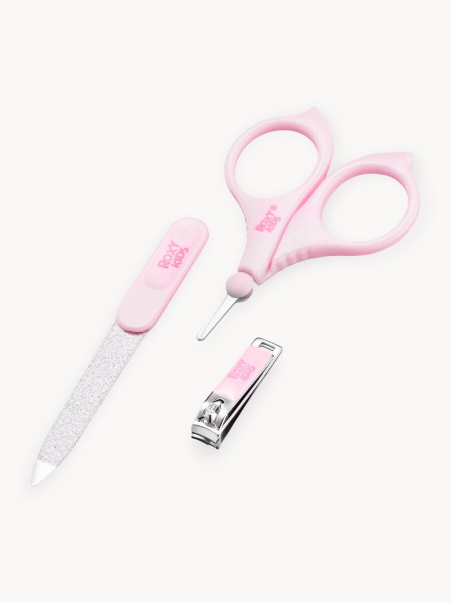 Маникюрный набор от ROXY-KIDS: ножницы, пилочка, кусачки 0+. Цвет розовый