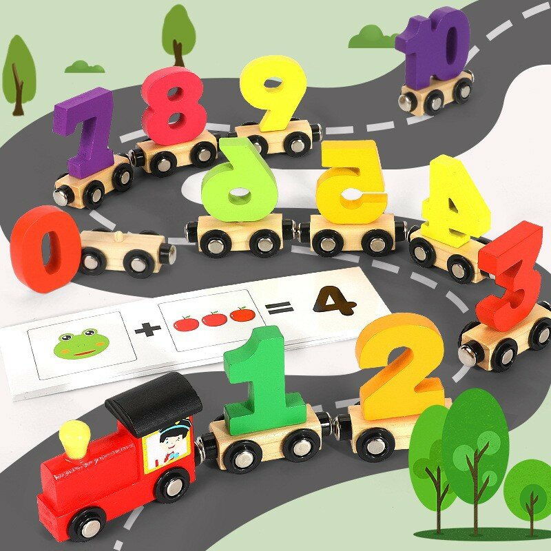 Детская головоломка Игрушка Автомобиль Деревянный Двенадцать разделов Магнитный Цифровой Маленький Поезд Раннее