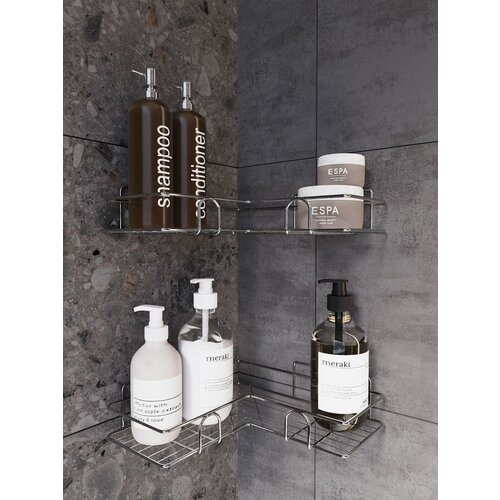 Полка для ванной без сверления, 2 уровня, 7х27х27, серебристый, 2 в наборе