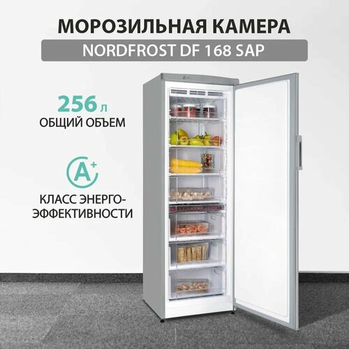 Морозильная камера Nordfrost DF 168 SAP полезный объём 256 л класс энергопотребления A ручное размораживание перевешиваемые двери серебристый 41401₽