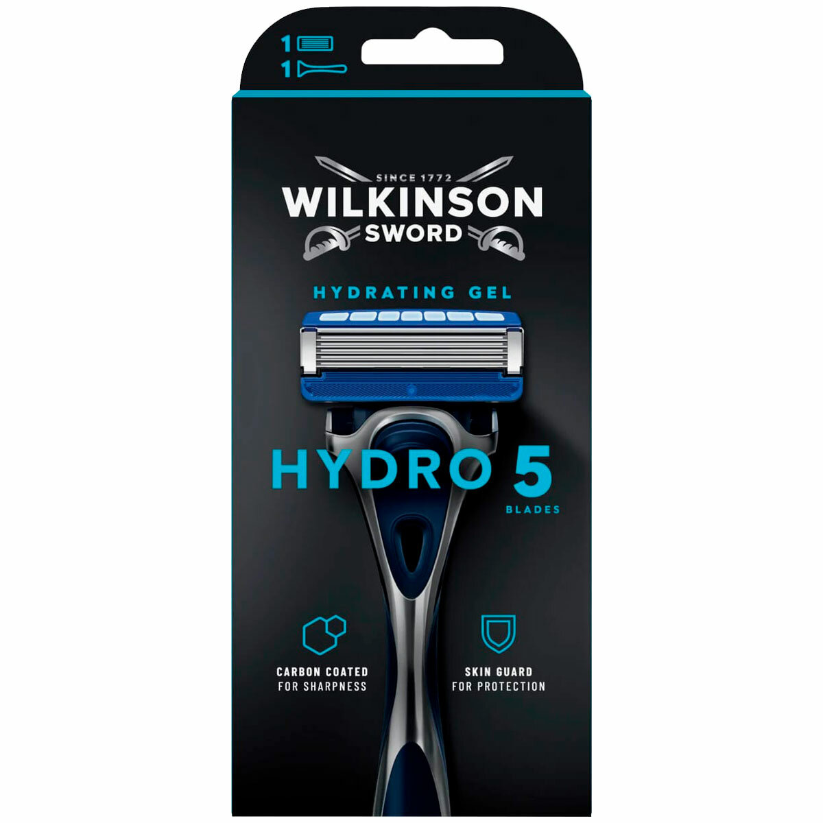 Wilkinson Sword Бритва HYDRO 5 (1 станок, 1 кассета), 5 лезвий, "флип-триммер", плав. головка, гелевая увл. полоска