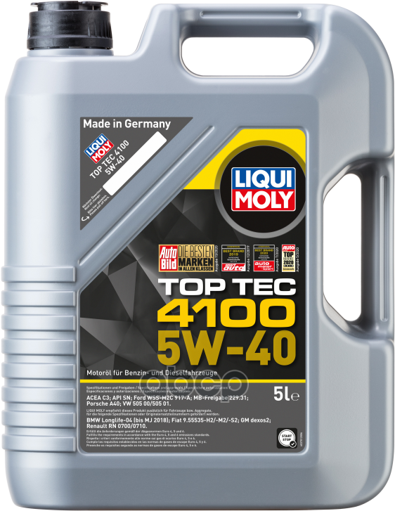 Liqui moly Нс-Синт. Мот. масло Top Tec 4100 5W-40 Sn C3 (5Л) (9511) 7501