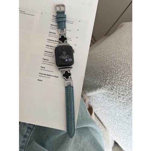 Ремешок для Apple Watch, джинсовая кожа, с четырехлистным клевером, премиум-класс