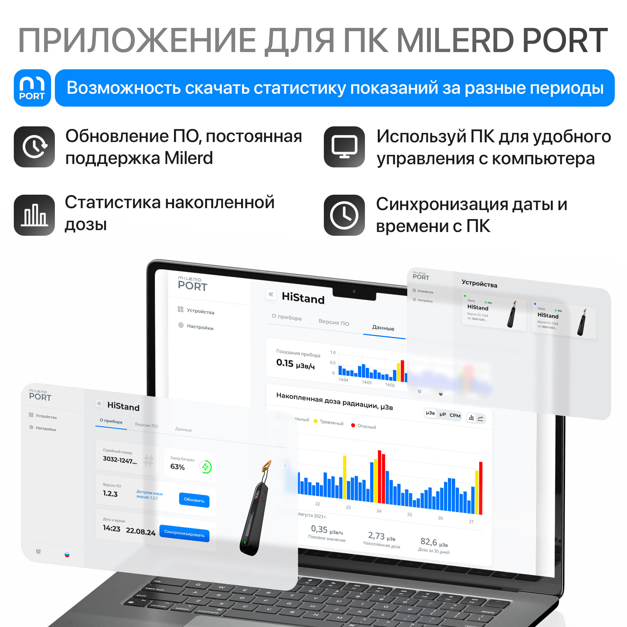 Дозиметры Дозиметр радиации Milerd HiStand / Радиометр / Счетчик Гейгера СБМ 20-1