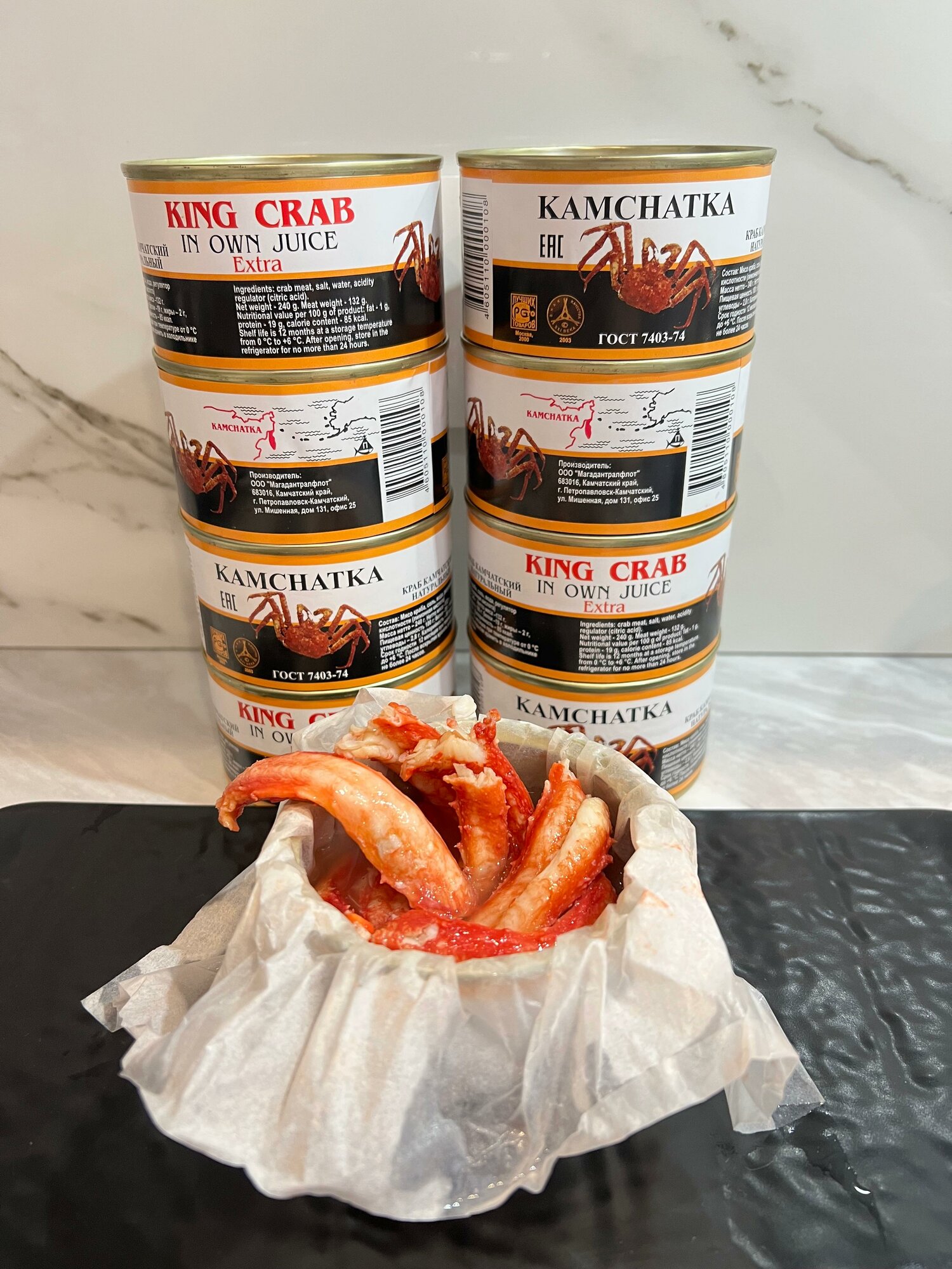 Мясо Камчатского краба фаланга, 240 г ж/б 1 шт King crab in own juice Extra — фото 1