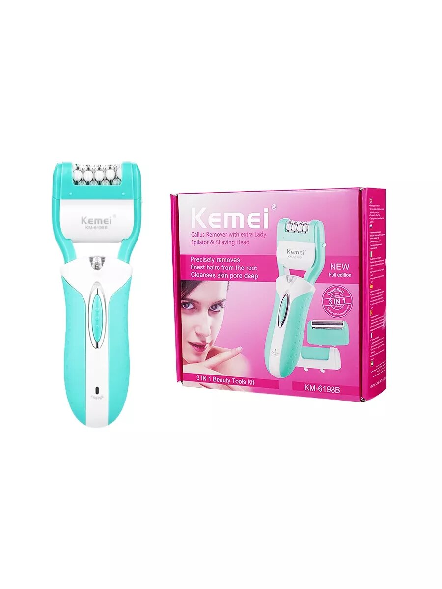 Эпилятор-бритва-триммер All For Family KEMEI KM-6198B, от сети, подсветка