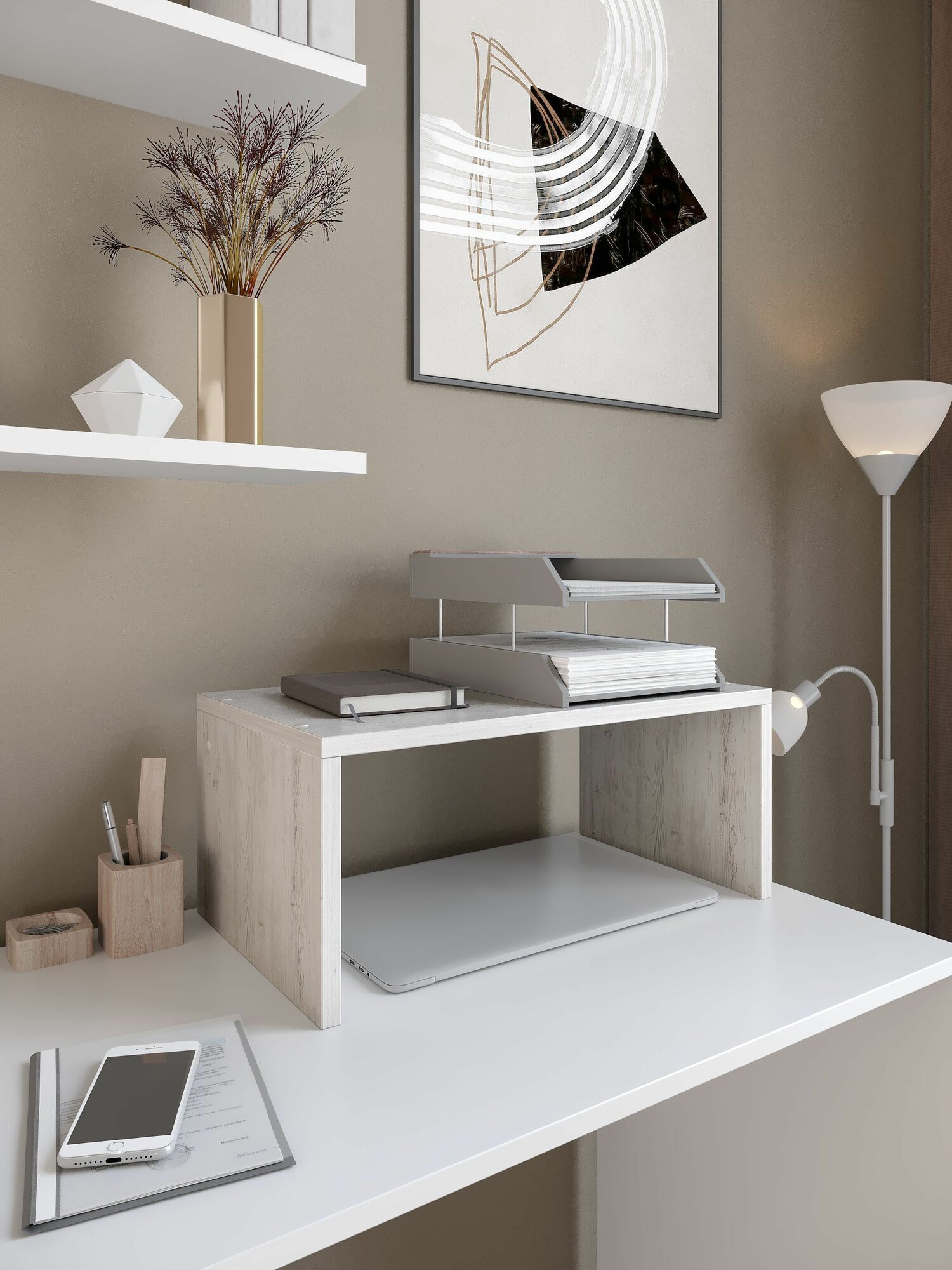 Настольная тумба Философия уюта, для СВЧ и принтера, ЛДСП, золотистая, 50х29х20см — фото 1