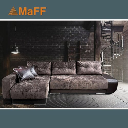 Изображение товара Диван, Диван-кровать Олимп-3 угловой, коричневый, механизм еврокнижка, правый угол 237х140х82 см