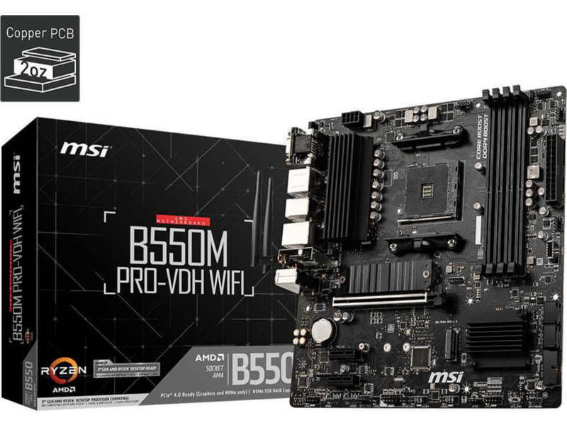 Материнская плата материнская плата/ MB AMD B550 sAM4, 4xDDR4(128GB), D-SUB/HDMI 2.1/DP, 1xPCIe 4.0x16, 2xPCIe 3.0, 1xLAN, Wi-Fi, BT, 4xSATA 6Gb/s, 2xM.2, 4xUSB 3.2, 2xUSB 2.0, 1xPS/2, mATX
