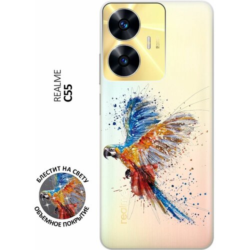 Силиконовый чехол на Realme C55, Рилми С55 с 3D принтом Colorful Parrot прозрачный матовый soft touch силиконовый чехол на realme c55 рилми с55 с 3d принтом colorful parrot черный