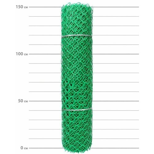 Заборная сетка, решетка, пластиковая, размер 1.5x20 м, цвет зеленый, ячейка 70x58 мм; для ограждения жилого участка, дачи и загона для животных