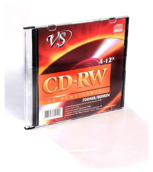 Носители информации CD-RW, 4x-12x, VS, Slim/5, VSCDRWSL501