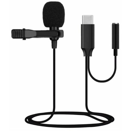 Микрофон петличный Lavalier Microphone, кабель Jack 3.5mm(f), Type-C(m), 1.5м, цвет: чёрный