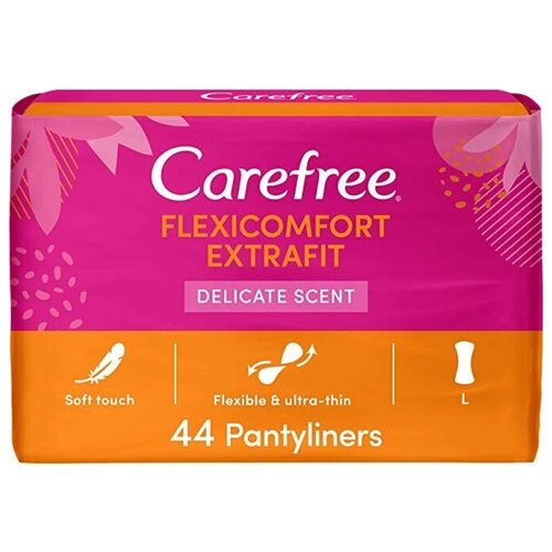 Ежедневные супертонкие прокладки Carefree FLEXICOMFORT EXTAFIT DELICATE SCENT, женские гигиенические дышащие, с легким ароматом свежести, 44 шт/упак