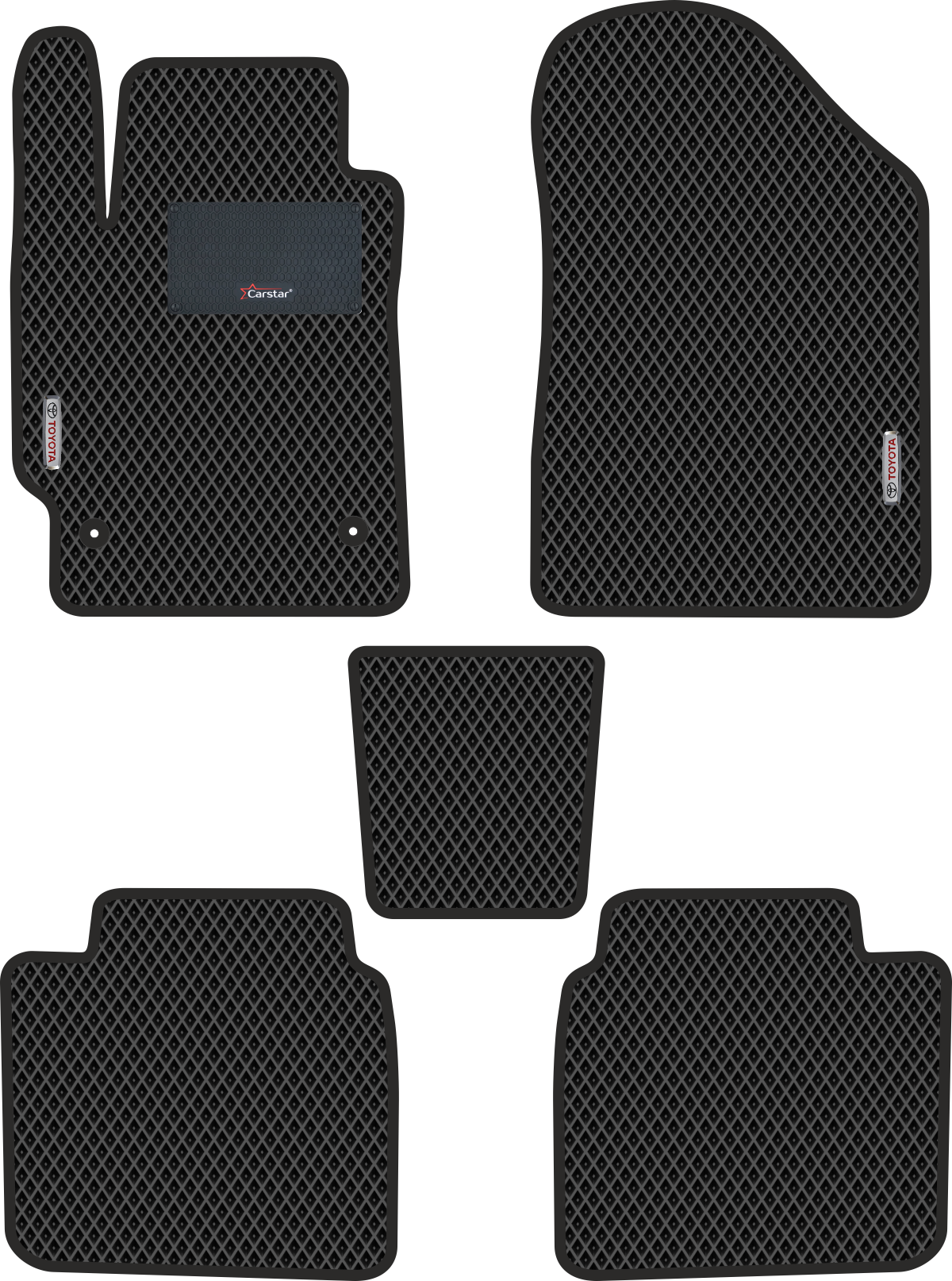 Автомобильные коврики EVA для Toyota Camry XV40 (2006-2011), с каучуковым подпятником и 2 эмблемами Toyota, чёрные с чёрным кантом, ячейка - ромб