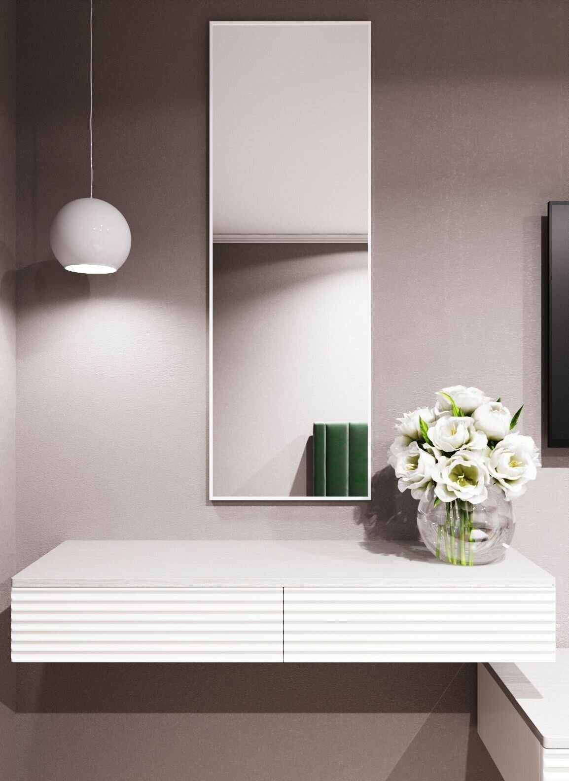 Зеркало в алюминиевой раме настенное ONE MIRROR 140х50 см. Белое