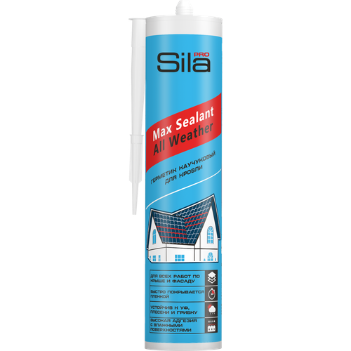 Sila PRO Max Sealant, All weather, каучуковый герметик для кровли, бесцветный, 290 мл герметик каучуковый для кровли sila pro max sealant all weather кирпичный 290 мл sawrd290