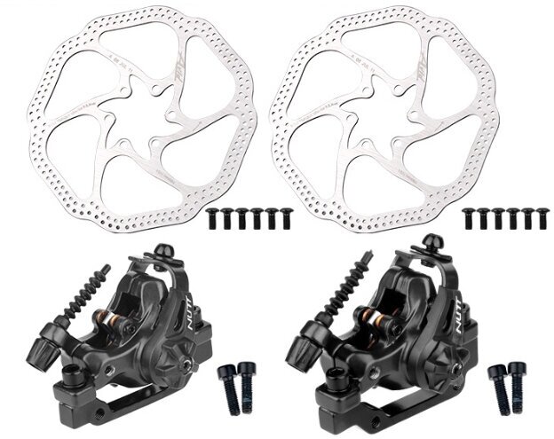 Комплект дисковых механических тормозов NUTT DA6S, двойного действия, перед.+зад, с роторами (HS1)160мм, адаптеры и болты в комплекте
