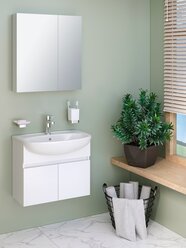 Мебель для ванной Лада 60, белая (тумба подвесная с раковиной, шкаф с зеркалом)